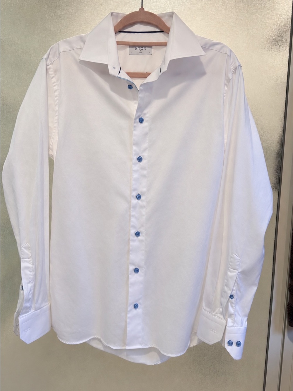 Eton White Dress Shirt with Blue Contrast Buttons